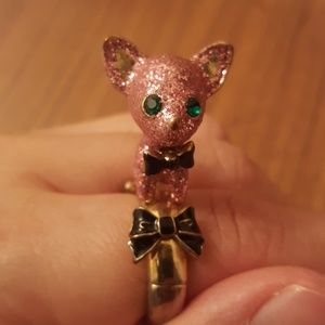 Betsey Johnson Pink Glitter Bowtie Puppy Ring